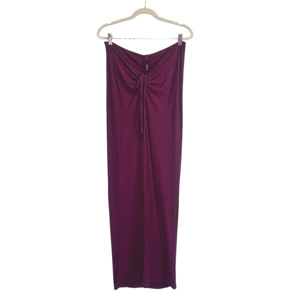 Skims Soft Lounge Ruched Long Skirt in Red Wine - Picture 5 of 10